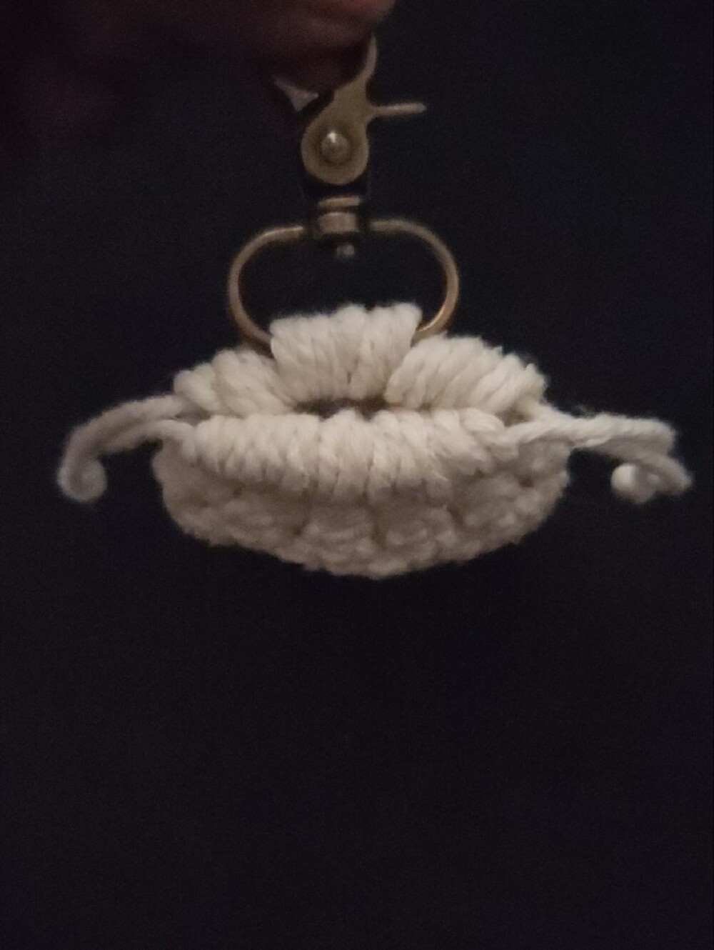 Handmade Cream Crochet Drawstring Key Pouch - Picture 4 of 4